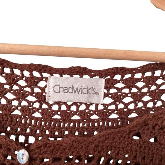Vintage Chadwick's Chocolate Brown Front Button Crochet Sweater in Size XS/S - Picture 8 of 10